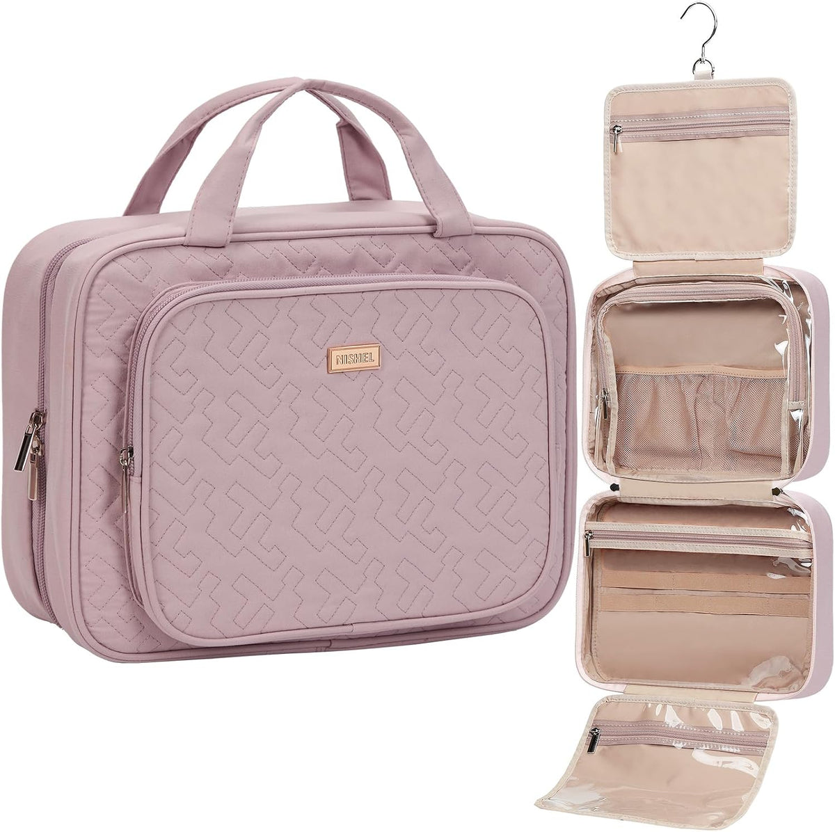 NISHEL Travel Toiletry Bag for Women Hanging Organizer Makeup Case Pockets