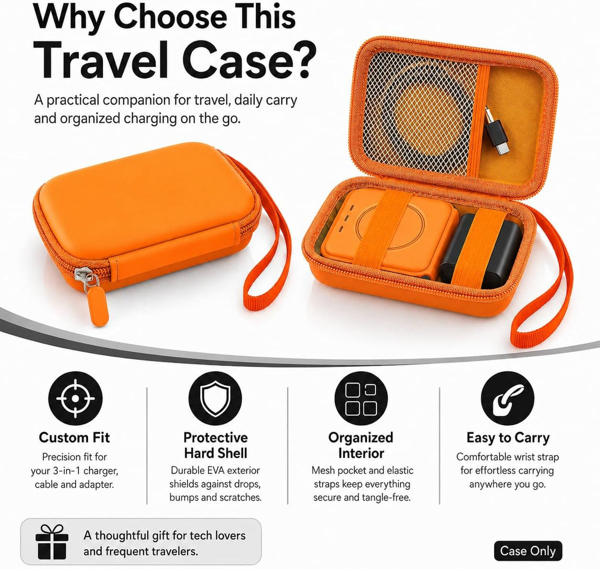 Travel Case for UCOMX for Nano/for Rtops/for Hicober/for Iseyyox 3 in 1 Wireless Charger, Foldable Magnetic Charging Station Storage Holder Bag for Fast Charge Pad Cable, Adapter, Orange-Box Only