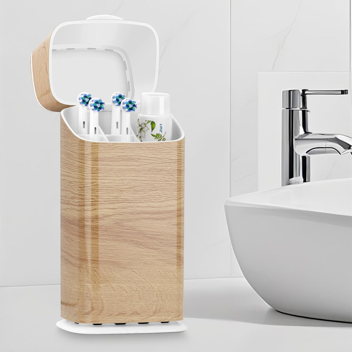 GFWARE Wood Electric Toothbrush Holder with Cover, Ventilated & Drainage