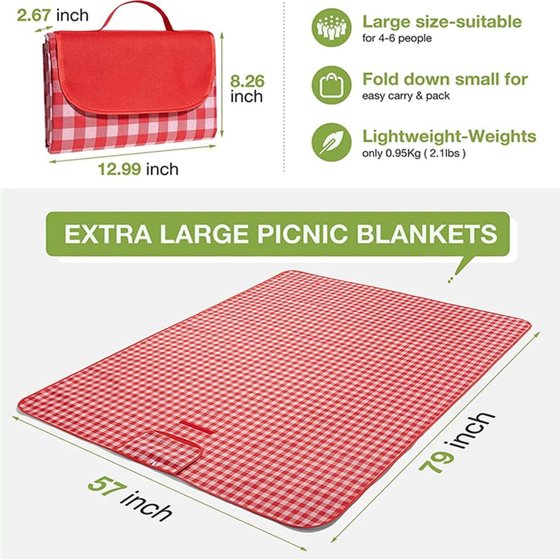 PUPOPIK Outdoor Picnic Blanket, Foldable Waterproof Sand Beach Mat in Large 80x60in for Beach Camping Hiking Travel Family Concerts Portable Beach Blankets (Red)