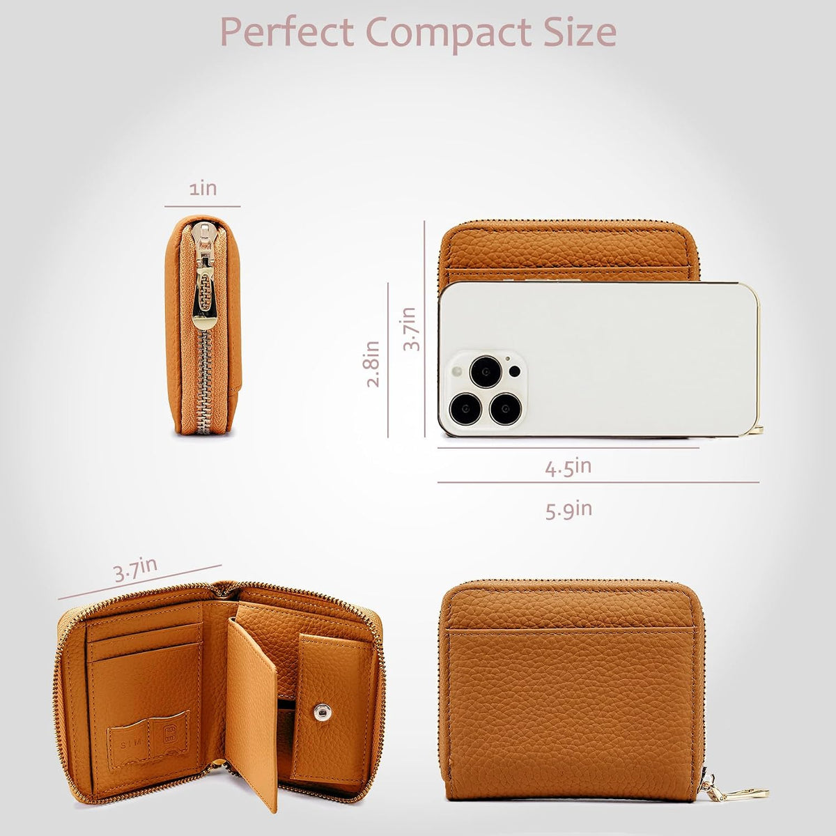 RFID Protective Leather Zipper Small Travel Wallets for Women