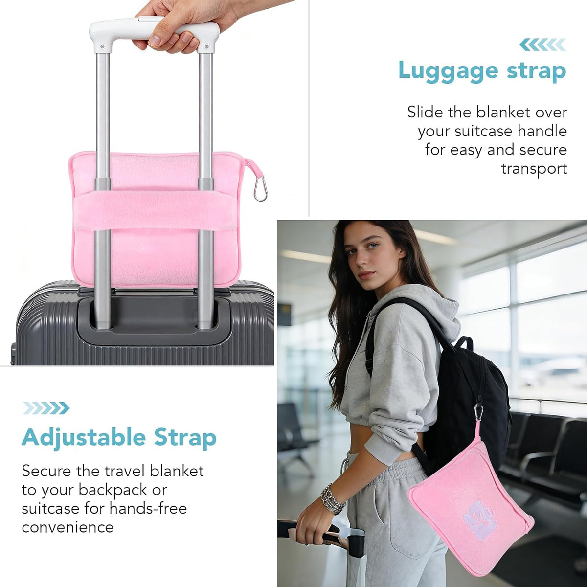 SINLAND Travel Pillow and Blanket 2-in-1 Set Airplane Pink 60x50 Inch
