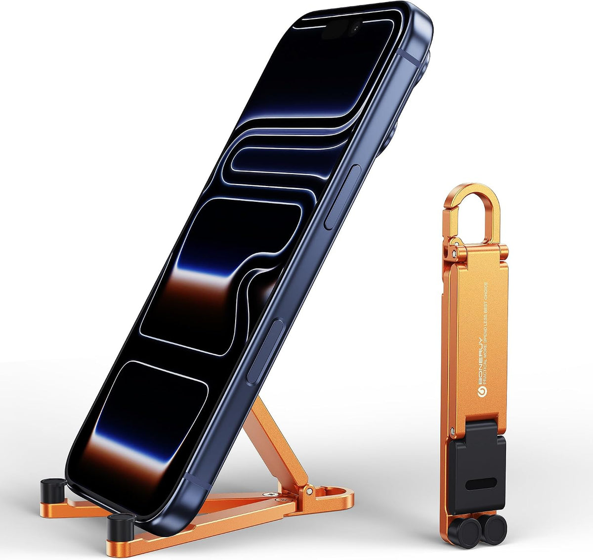 Portable Foldable Pocket Phone Stand with Keychain for Desk Travel（Orange）