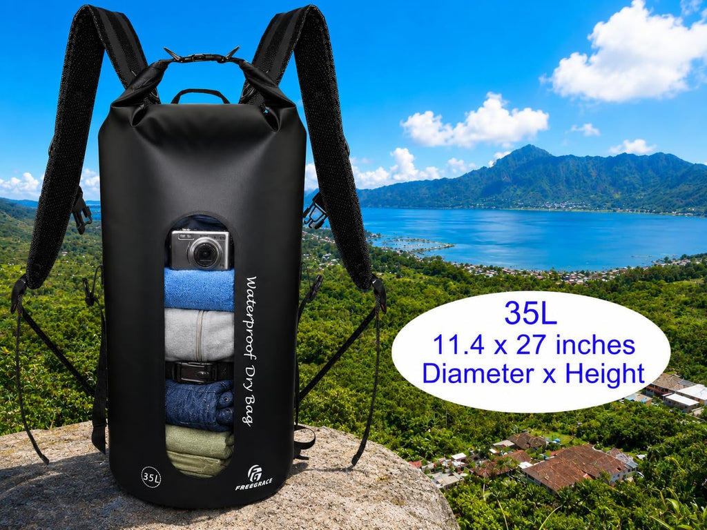 Freegrace 35L Waterproof Dry Bag Backpack, Phone Case & Waist Pouch, Black