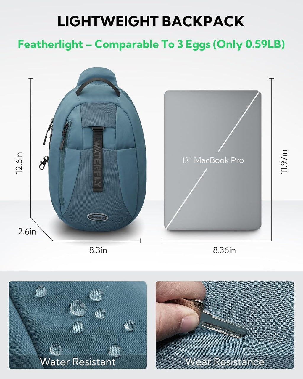 WATERFLY Small Crossbody Sling Backpack: RFID Blocking Anti Theft Sling Bag Travel Daypack Man Woman