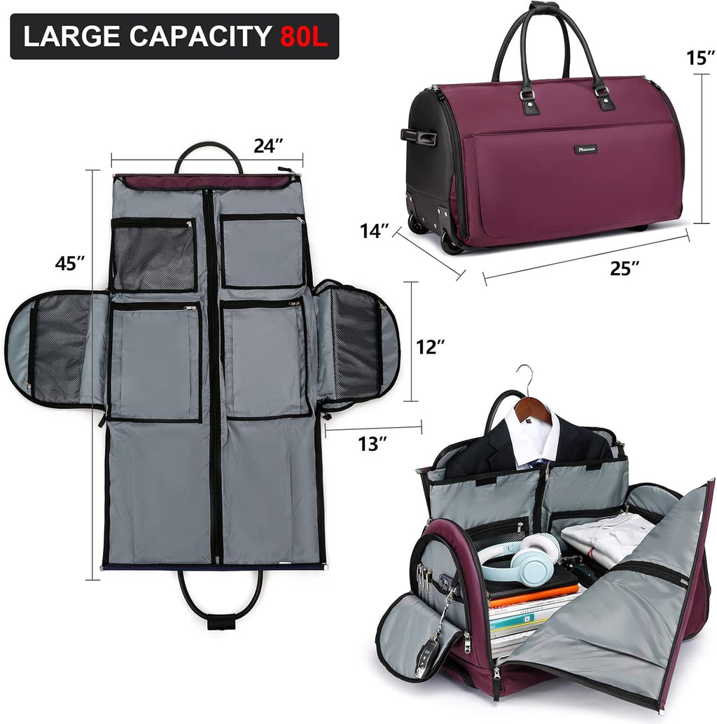 Modoker 3-in-1 Rolling Garment Duffle Bag with Wheels, 25in Red