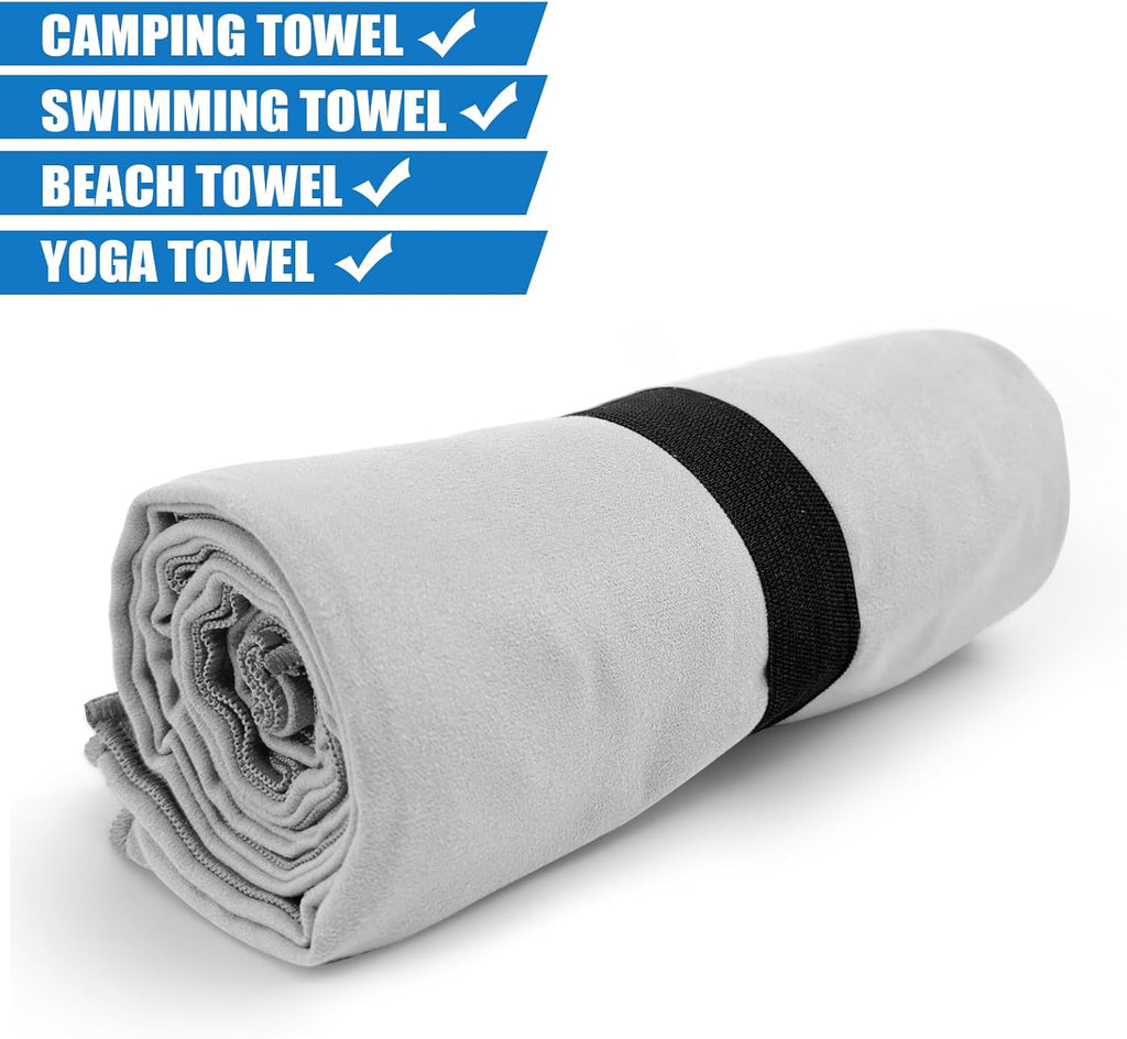 Travel Body Towel L Size Microfiber Quick Dry Lightweight for Men Women Camping Hiking Beach Swimming Pool Yoga Mat Towels(Light Grey, 1 Pack L)