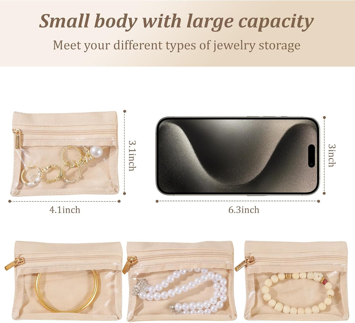 12 Pcs Portable Velvet Jewelry Pouch with Zipper, Clear