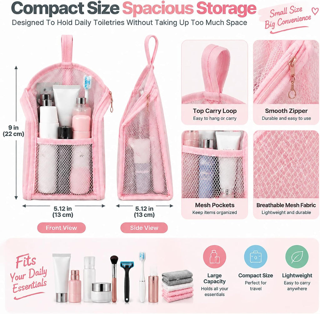 Travel Toiletry Bag Bathroom Organizer Mesh Zipper Standing Pouch Freestanding Waterproof Storage for Women Clear Makeup Small Hanging Toiletries Stand Shower Caddy Away Dust Proof Upright