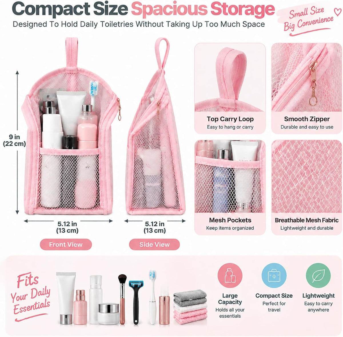 Travel Toiletry Bag Bathroom Organizer Mesh Zipper Standing Pouch Freestanding Waterproof Storage for Women Clear Makeup Small Hanging Toiletries Stand Shower Caddy Away Dust Proof Upright