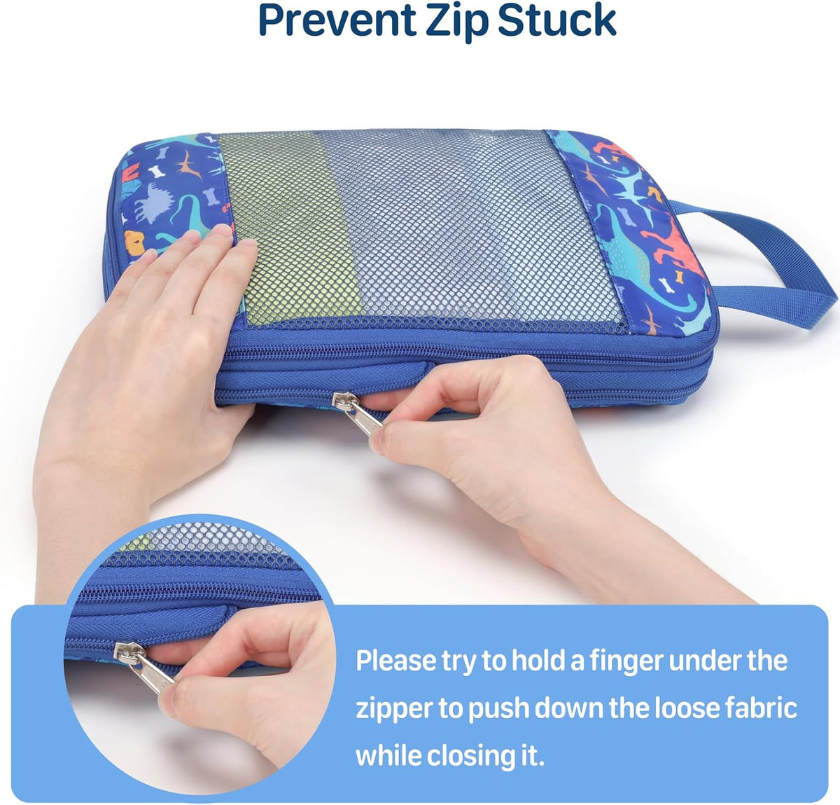 Kids Compression Packing Cubes - 4 PCS Sets, Blue Dinosaur