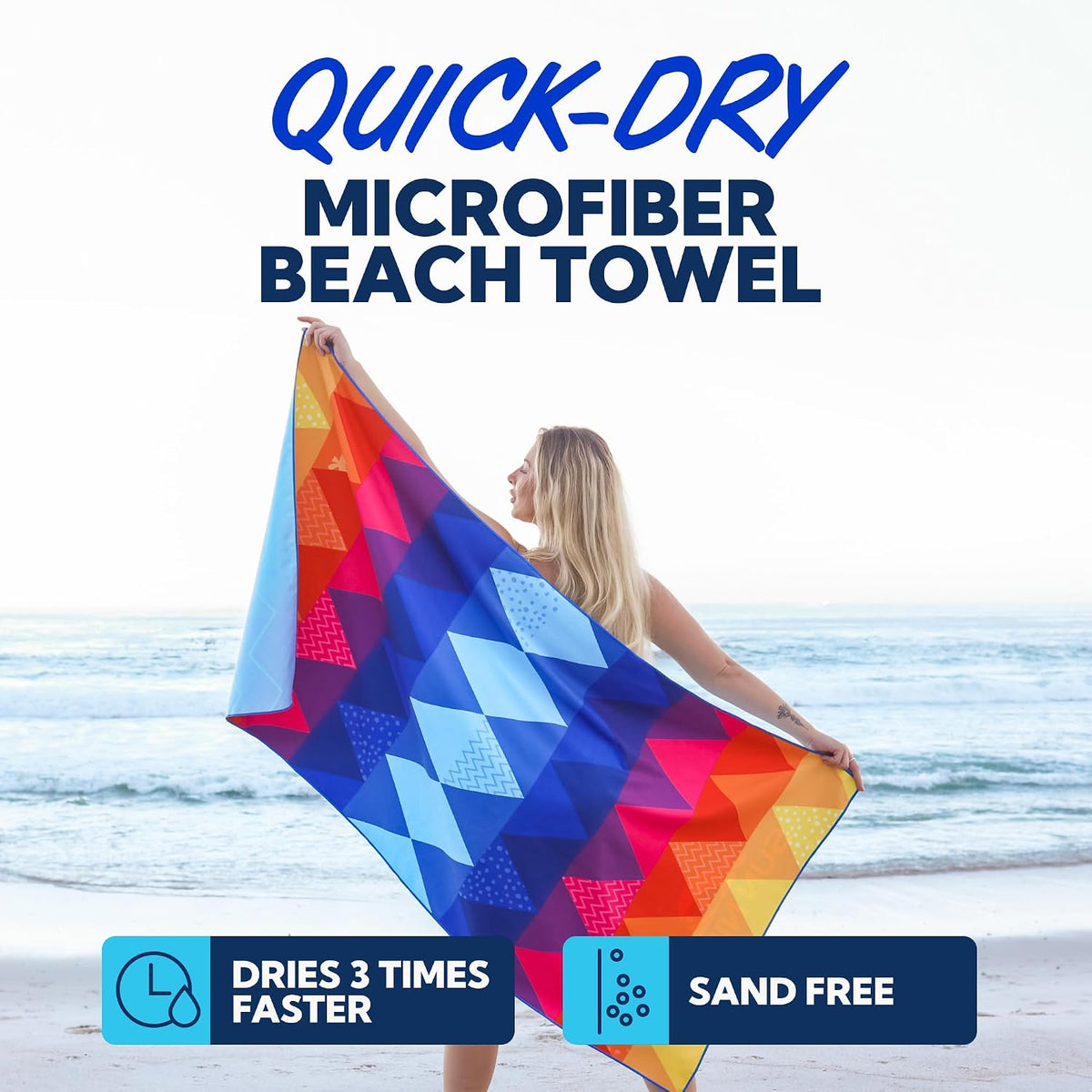 SUN NINJA Quick Dry Microfiber Beach Towel, 63x32in, Triangle, 2 Pack