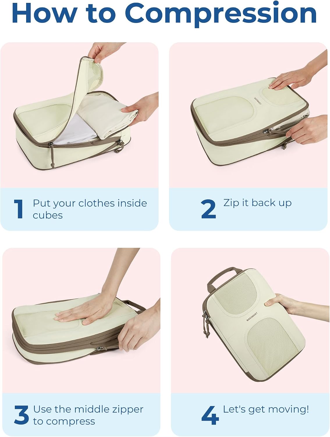 BAGSMART 6 Set Compression Packing Cubes, Travel Luggage Organizer Bags