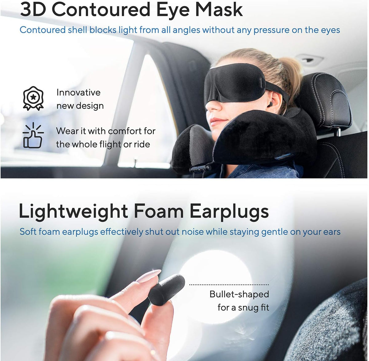 Proglobe Travel Blanket Luxury Travel Set - Ergonomic Airplane Neck Pillow 100% Pure Memory Foam and Super Soft Fleece Blanket - Premium 3D Sleep Mask & Earplugs - Ultimate 4-in-1 Traveling Kit Black