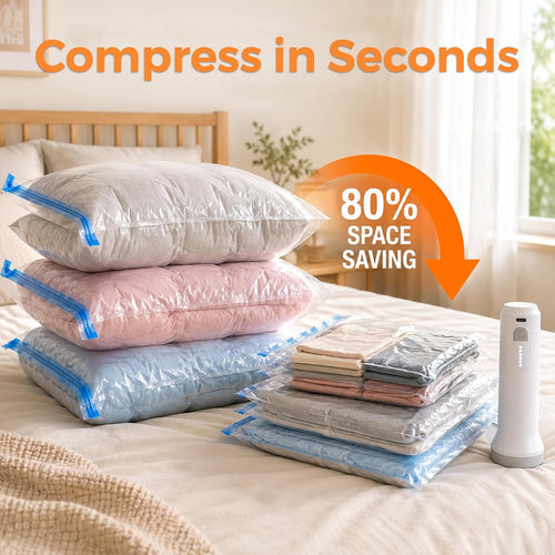 18 Pack Travel Vacuum Storage Bags with Rechargeable Cordless Pump, 3 Sizes