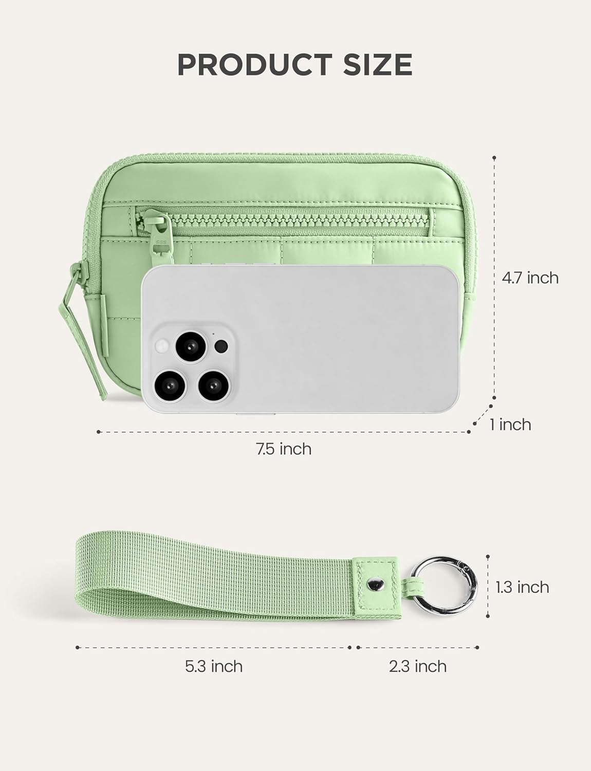 Uselike Womens Wallet Card Holder Purse with Zipper Quilted Phone Wallet RFID Blocking Small Wristlet Wallets for Everyday, Travel (Light Green, Small)