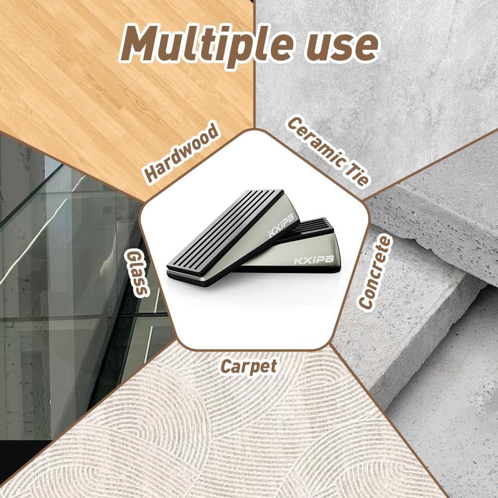 1 Pack Widened Door Stopper Wedge - Heavy Duty Door Stoppers Stop Wedge Made of Premium Quality Brushed Stainless Steel, Wall Protector for Home & School with Self Adhesive Holder Satin Nickel