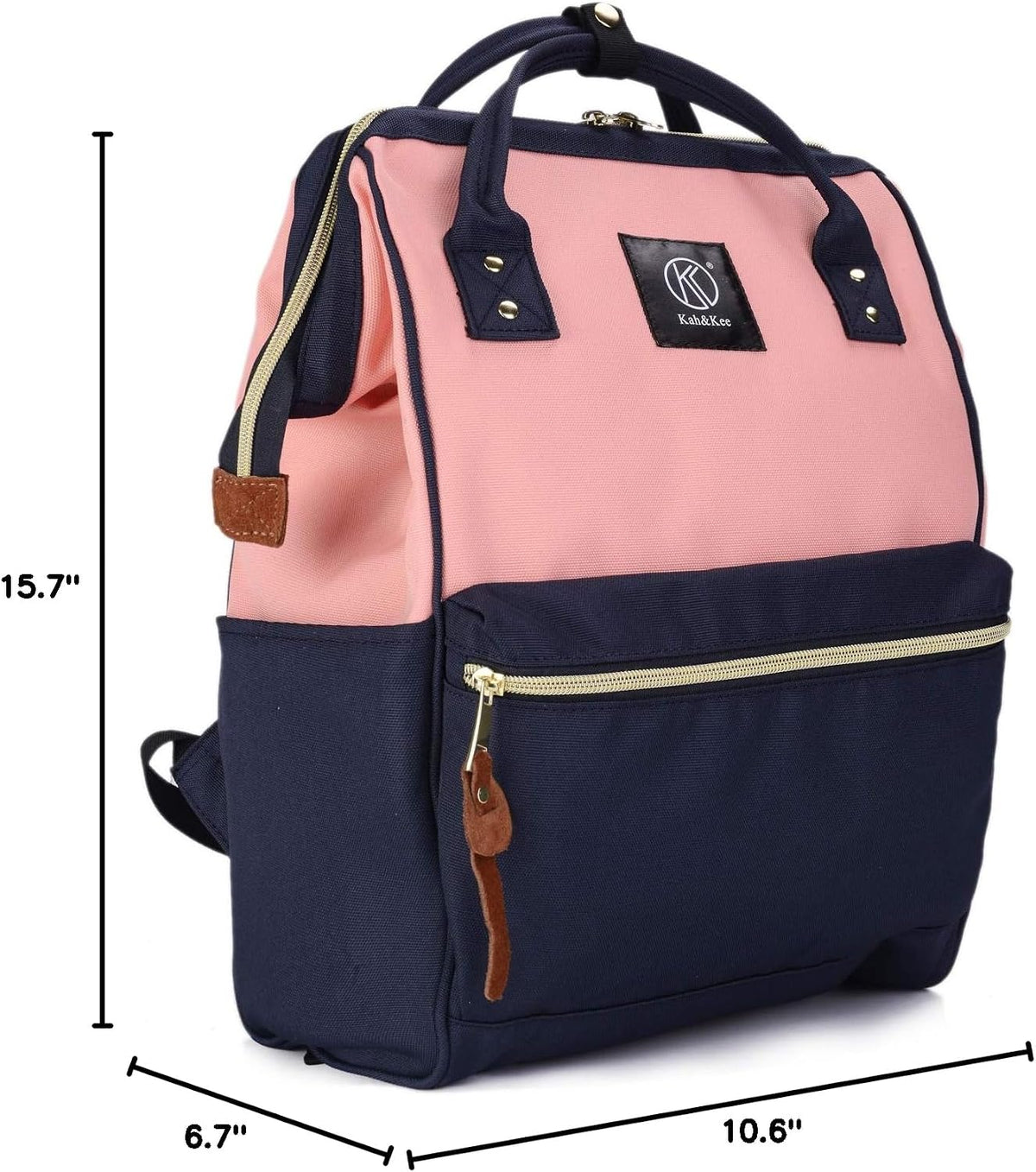 Kah&Kee Polyester Travel Backpack Functional Anti-theft School Laptop for Women Men (Pink* Navy, Medium)