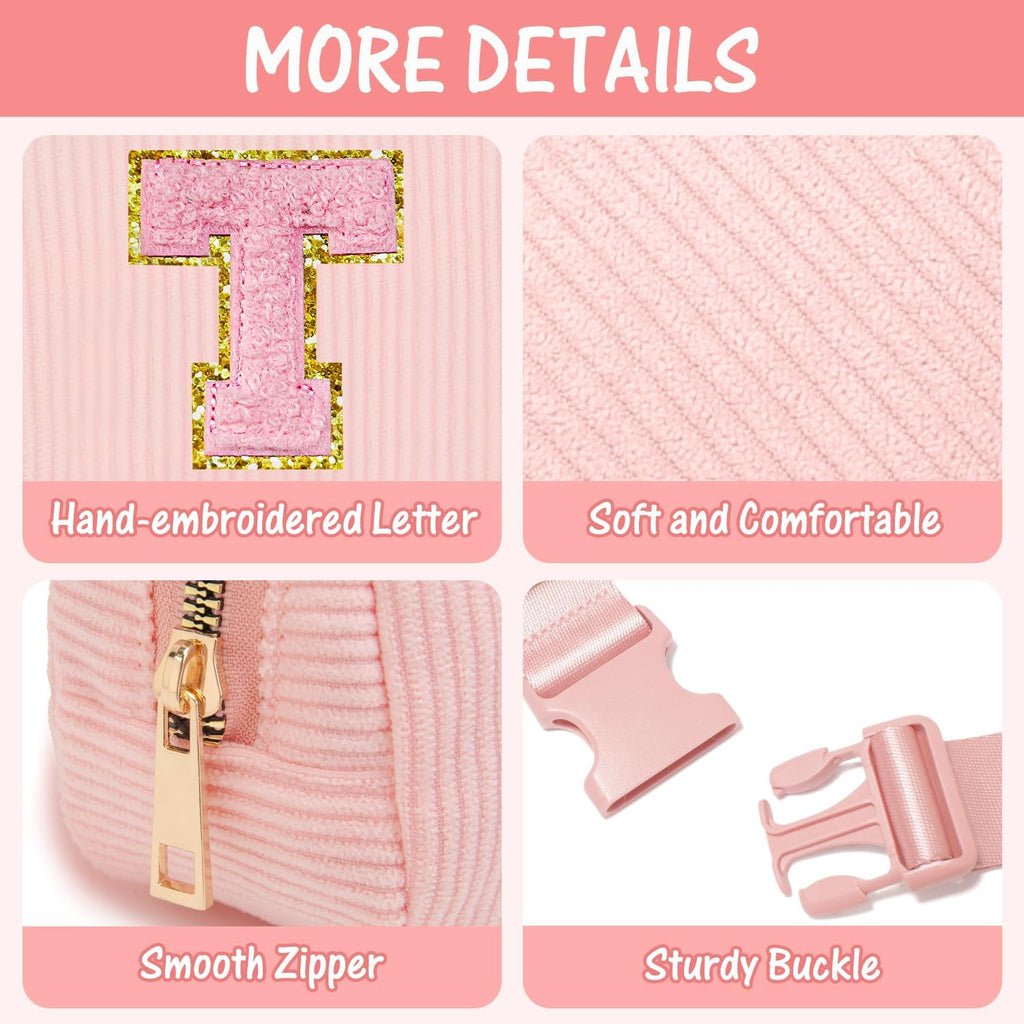 Gitus Birthday Gifts for 6 7 8 9 10 11 12 Year Old Girls Thanksgiving Gifts for Teen Girls Daughter Sister Friends Initial Fanny Pack Crossbody Bag Belt Bag Trendy Stuff Teen Girl Gifts (Light Pink-T)