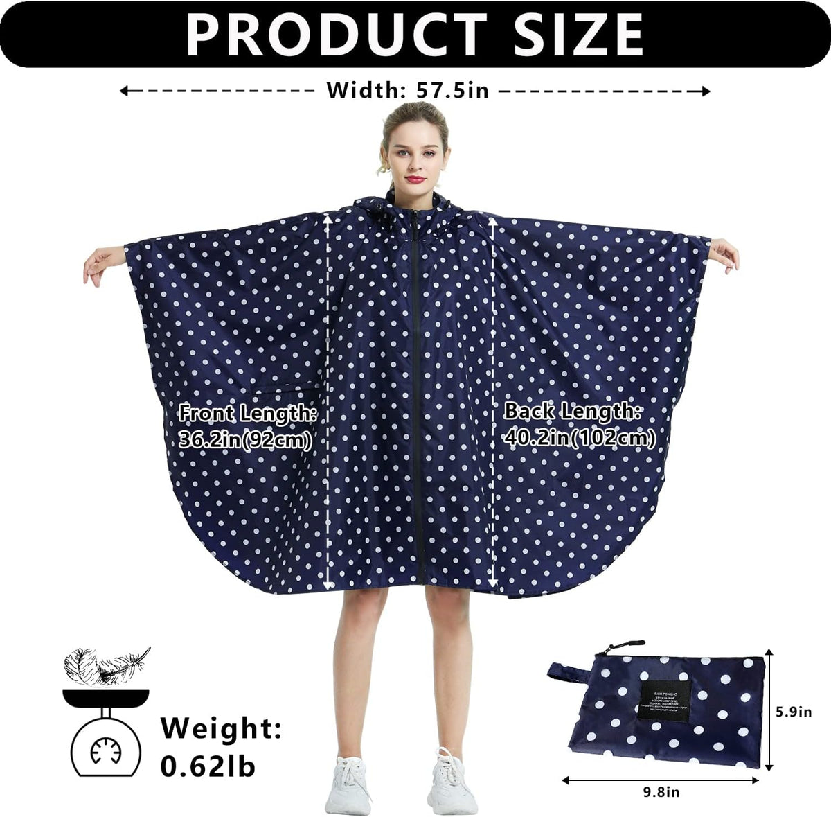 Waterproof Rain Poncho Hooded Outdoor Raincoat with Zipper Pockets