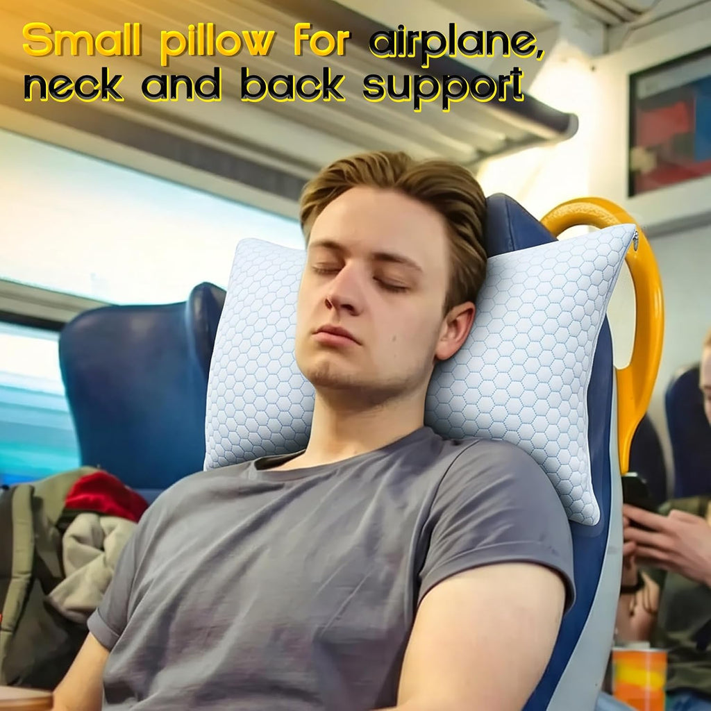 1 MIDDLE ONE Travel Pillow for Sleeping Camping, Memory Foam Small Pillow with Breathable Cover for Backpacking, Airplane, Car (15.5 X 12 Inch)