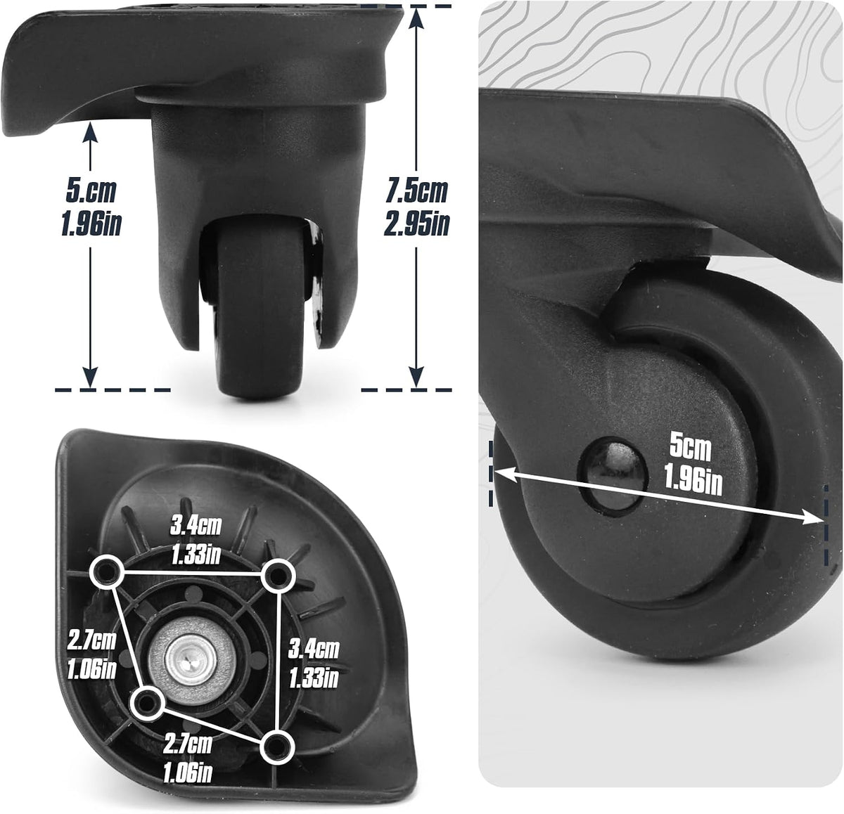 1 Pair Smooth Luggage Replacement Wheels DL076, Low-Noise Swivel Casters