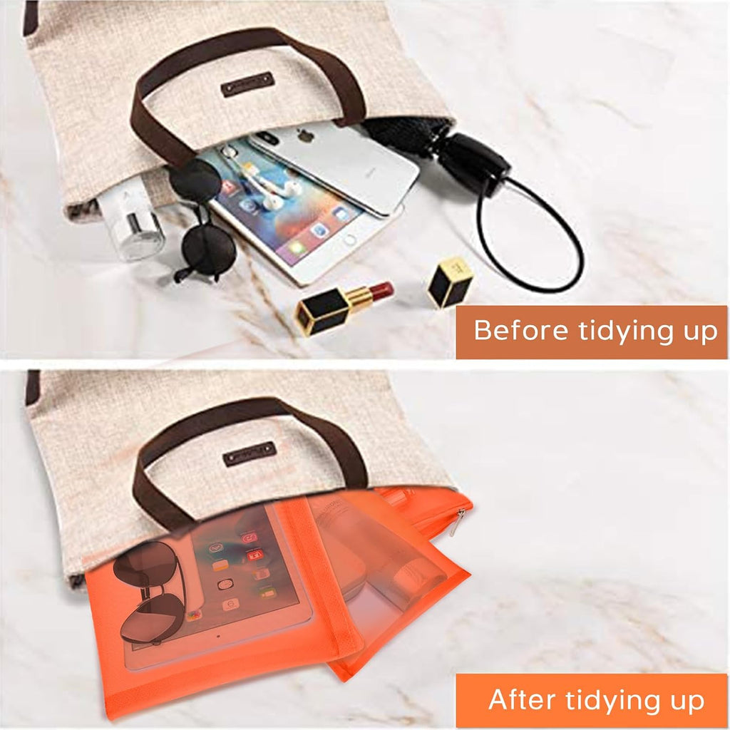 EASYFUN Mesh Pouch, Make up Bag with Zipper Cosmetic Organizer Pouch for Daily or Travel to Keep Small Items, 4 PCS Orange