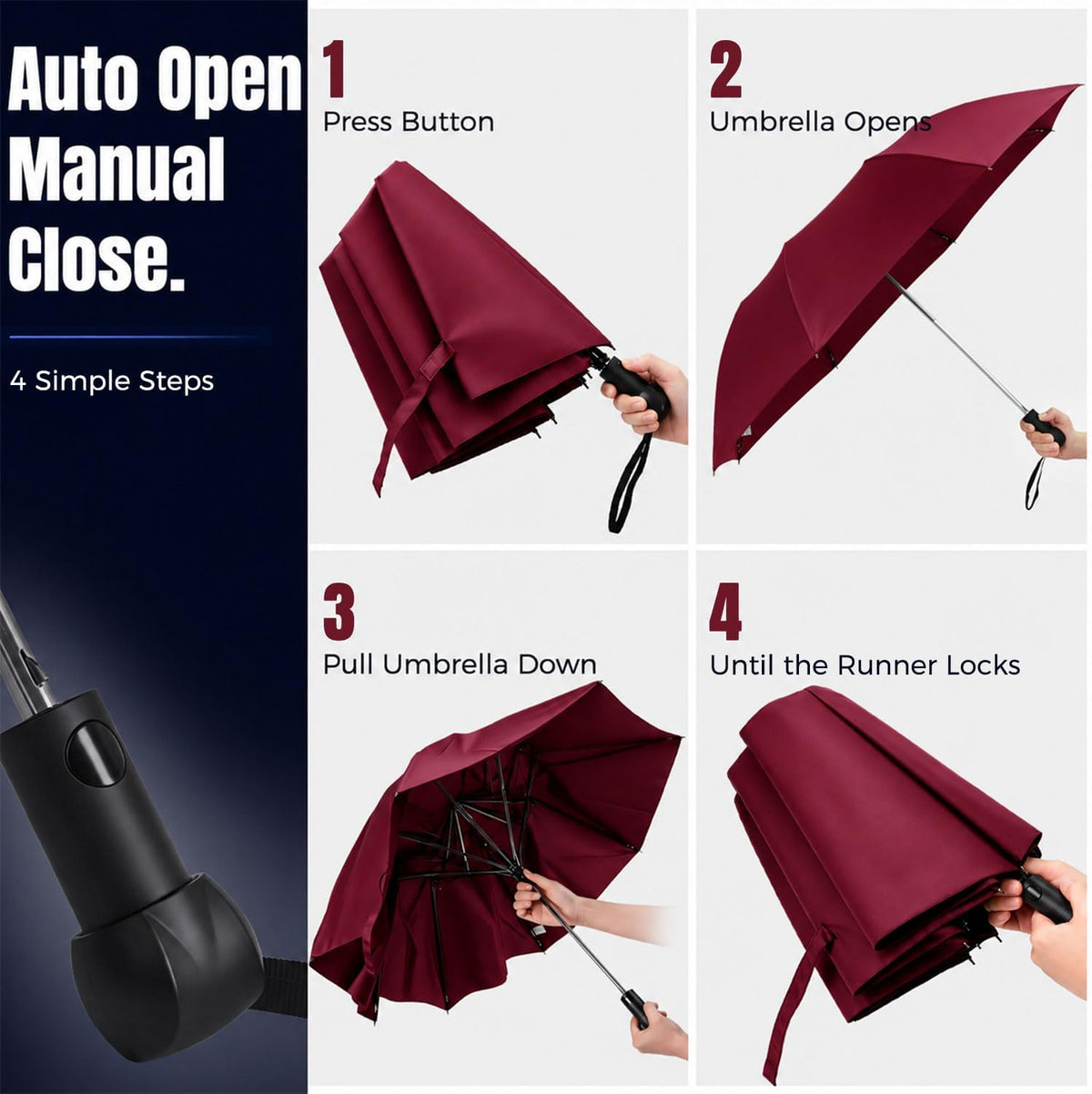 Collapsible Windproof Umbrella Travel - 42inch Auto Open & Manual Close