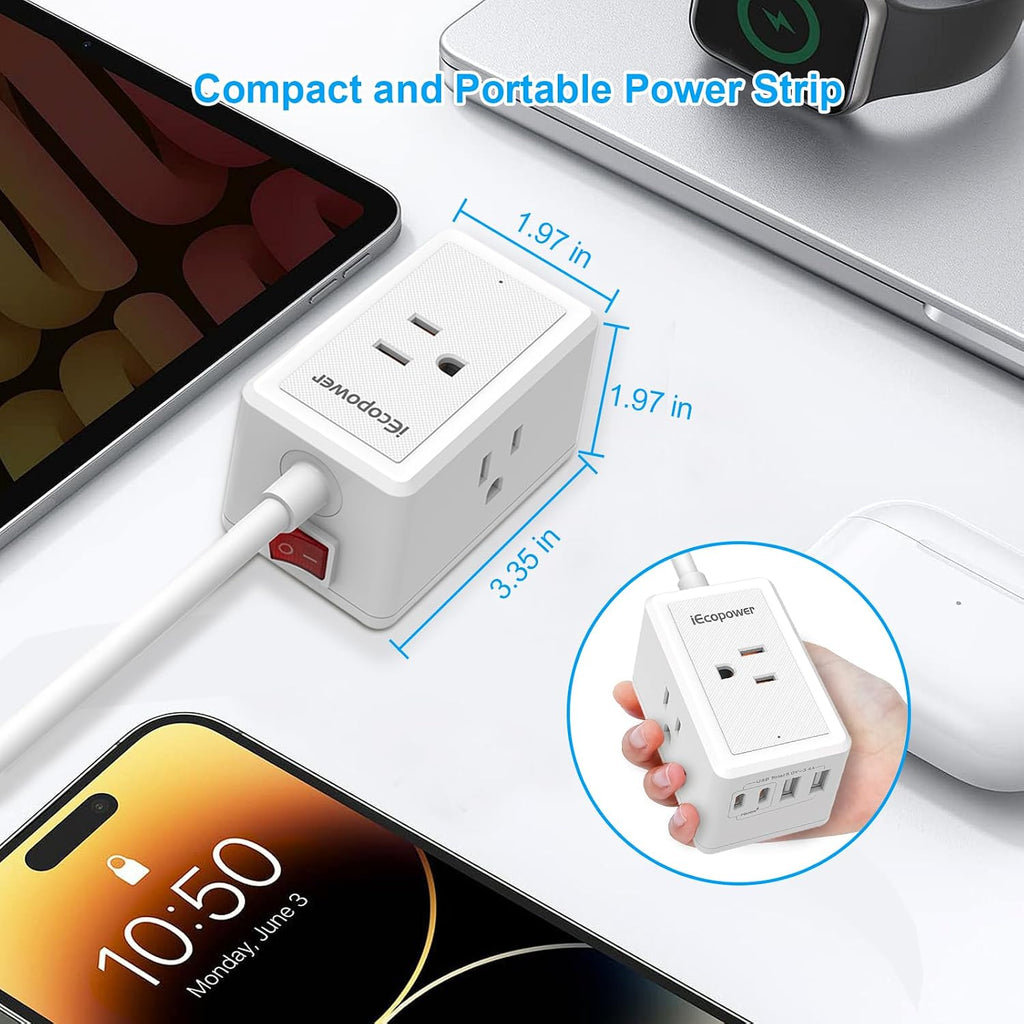 Power Strip with 15 ft Cord-3 Widely Spaced Outlets 4 USB Ports(2 USB C Port,PD20W Fast Charging),Power Strip Long Cord(1250W/10A),Extension Cord 15 ft,White(2 Pack)
