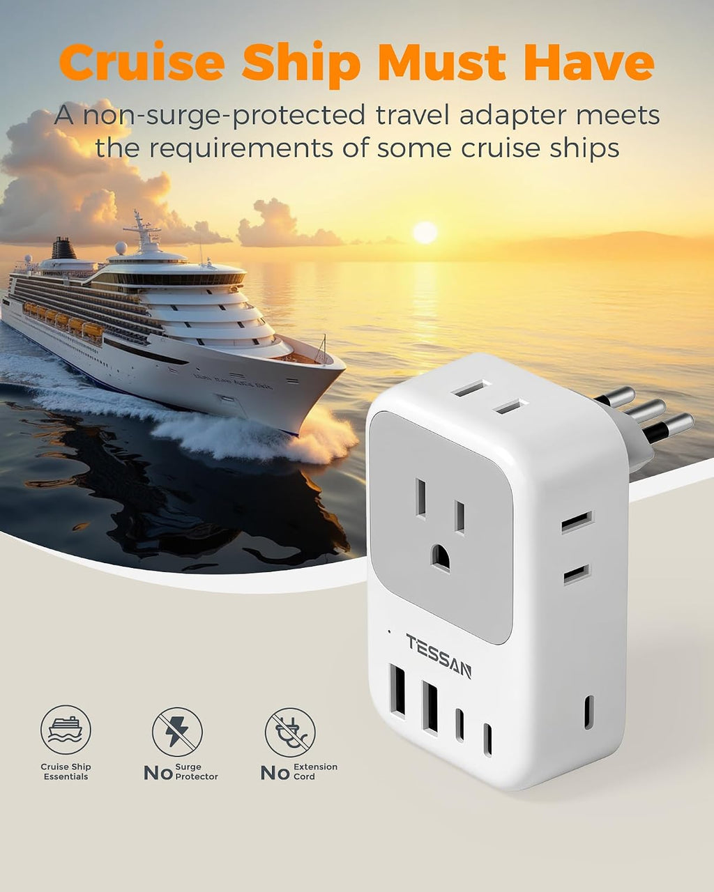 TESSAN Italy Travel Plug Adapter 28W, Italy Power Adapter, 2 Packs