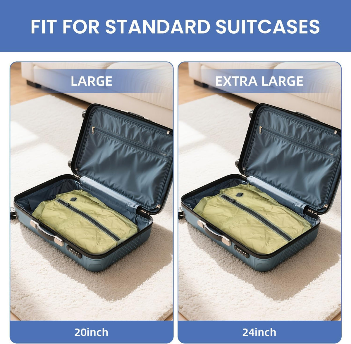 BAGAIL TPU Vacuum Bag for Travel, Reusable Compression Bag with IPX8 Waterproof Zipper, Save Space for Suitcase, Backpack and Carry on (Olive Green, ExtraLarge, With Pump)