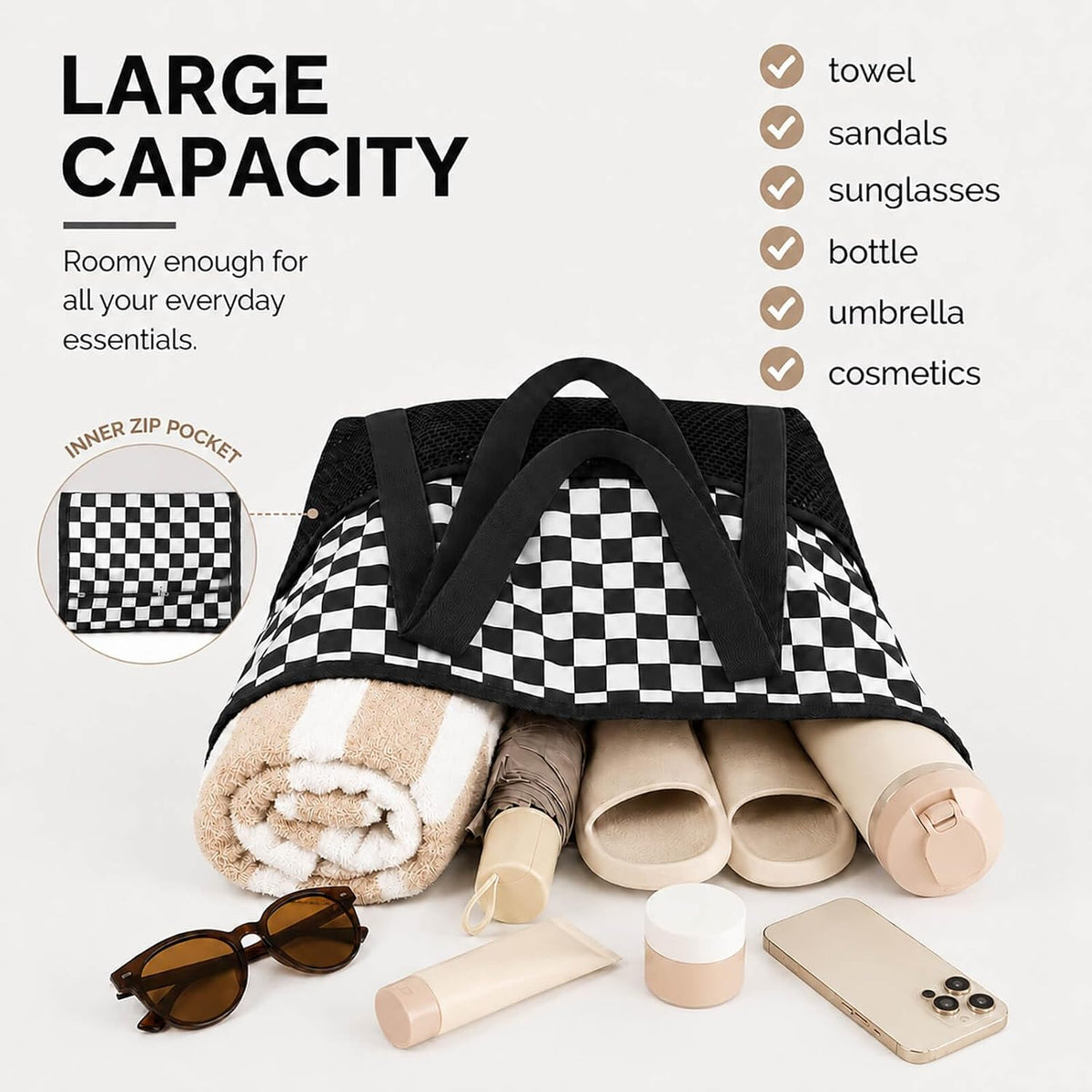 Beach Bags Waterproof Sandproof Mesh Tote – Foldable