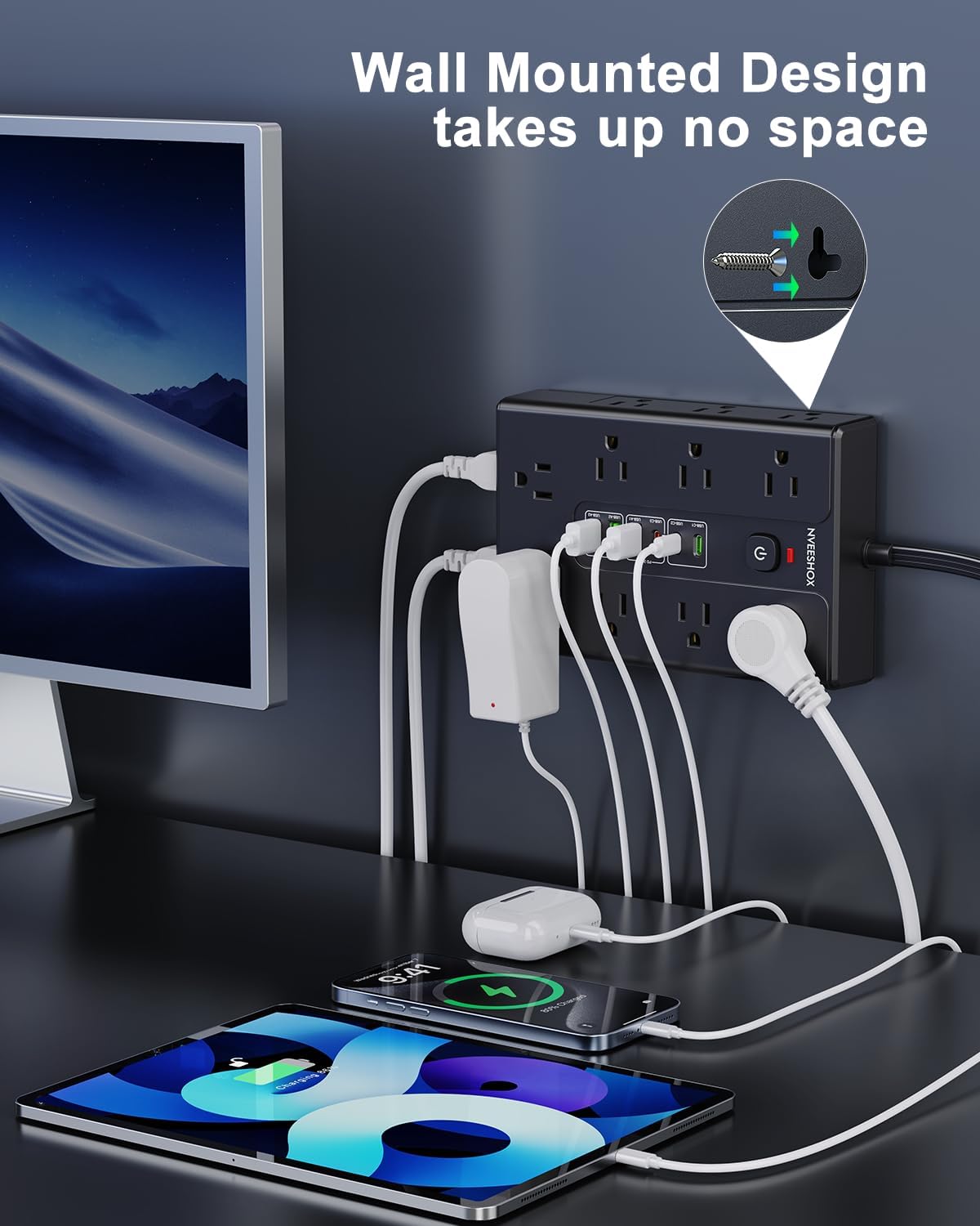 Surge Protector Power Strip with 16 AC Outlets 6 USB Ports(3 Type C)