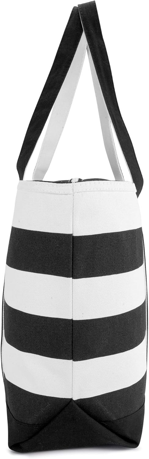 DALIX Striped Beach Bag Tote Bags Canvas Personalized Black Ballent Letter A - Z