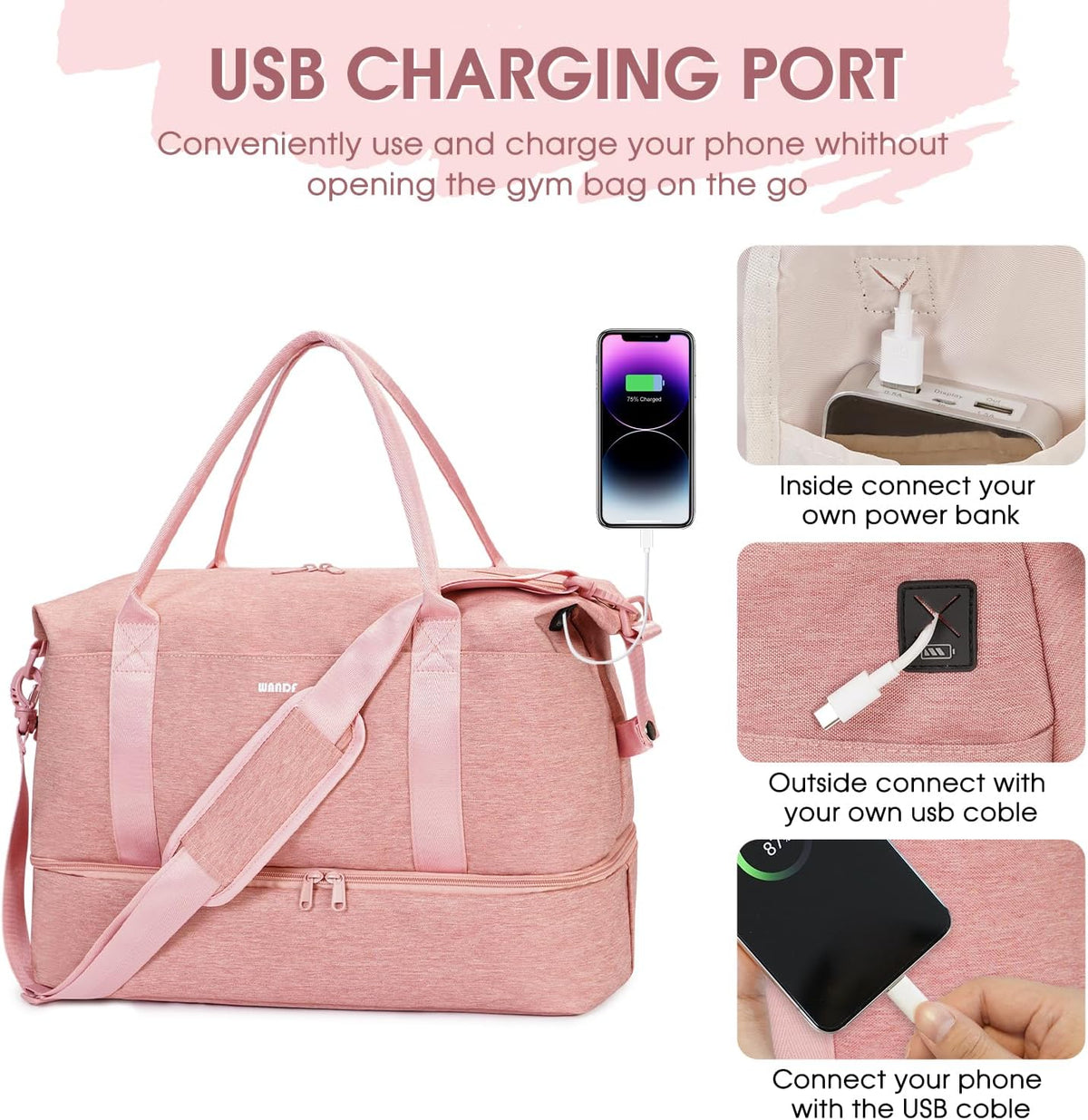 WANDF Personal Item Travel Bag, Carry On Weekender Bag for Women