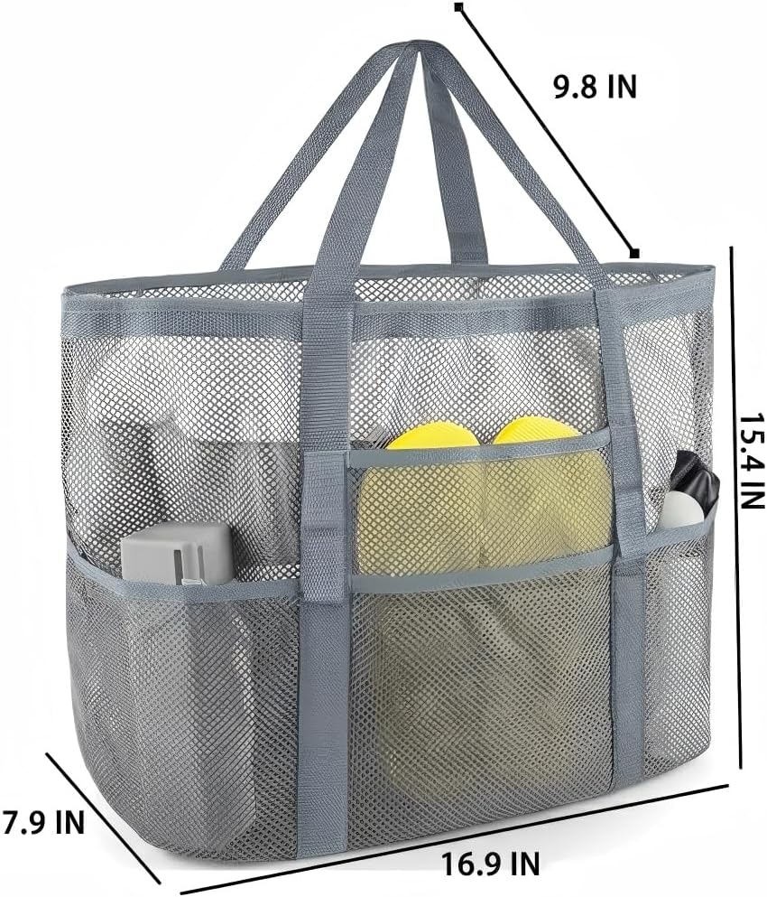 Mesh Beach Tote Bag with Zipper, Sandproof Large Beach Bag for Women, Lightweight Grocery Shopping Bag for Pool, Gym, Travel.