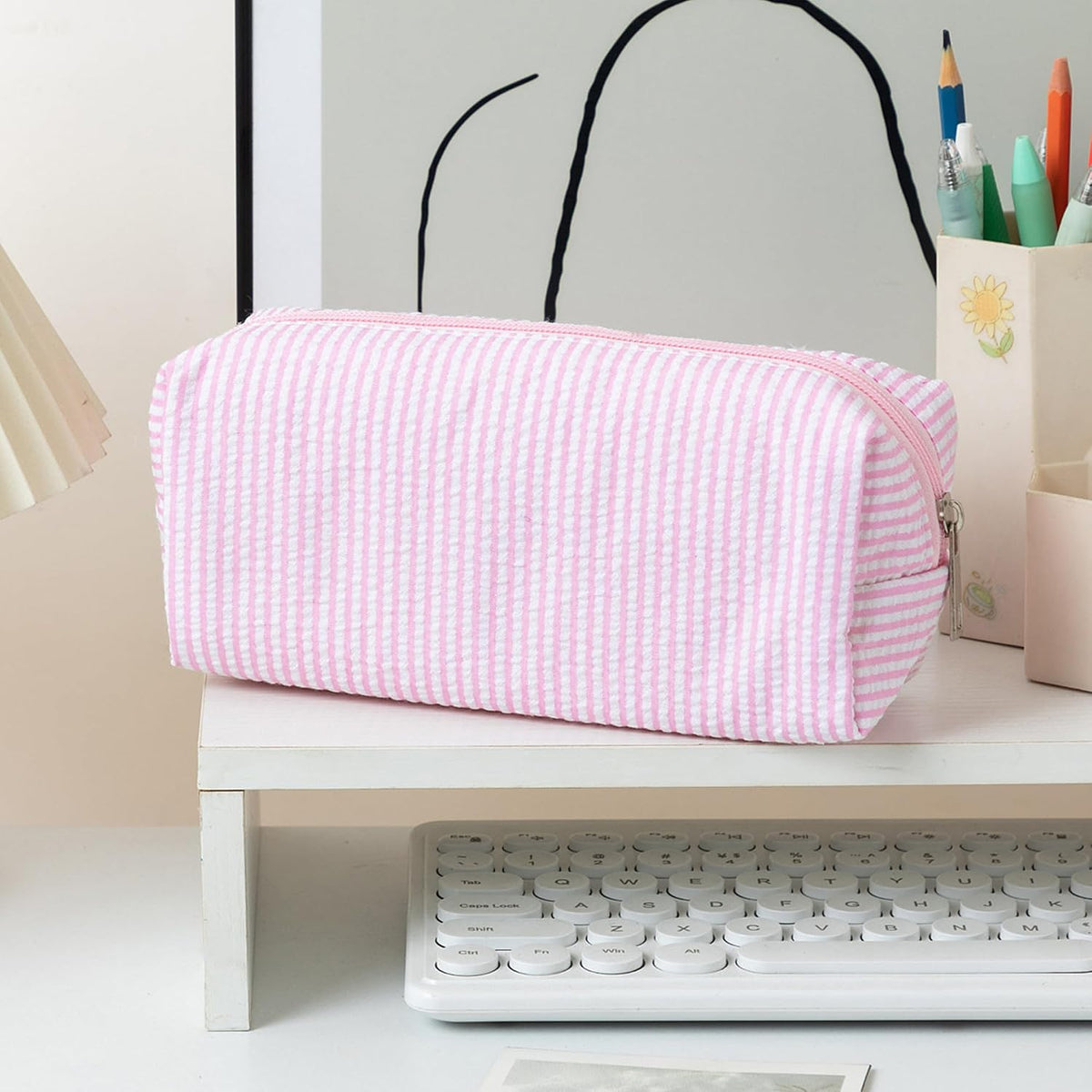 Cute Pencil Case Capacity Pencil Pouch Aesthetic Pen Bag Office Stationery Organizer Simple Sturdy Multifunctional Cosmetic Pouch (pink)