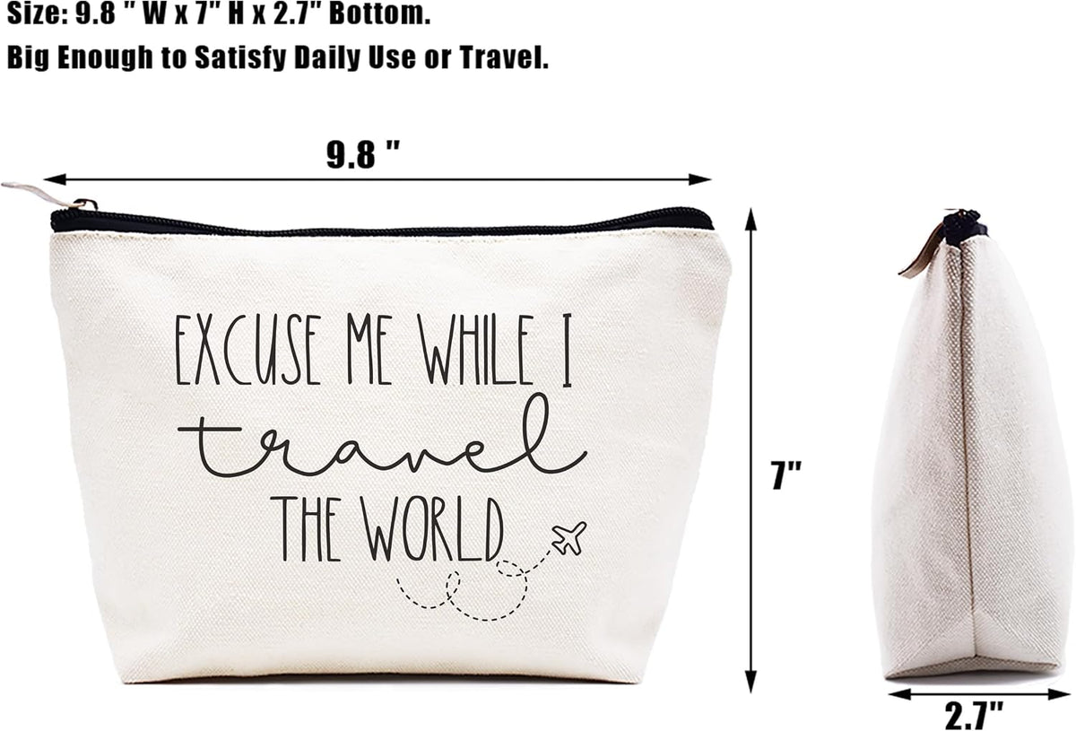 LIBIHUA World Traveler Gifts Vacation Present Adventure Present Funny Christmas Gift for Traveler Traveling Lover-Makeup Bag Cosmetic Bag Travel Pouch Excuse Me while I Travel the World