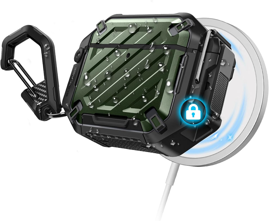 SUPCASE for AirPods 5/4 Case with IP68 Waterproof, Lock & Carabiner,Guldan