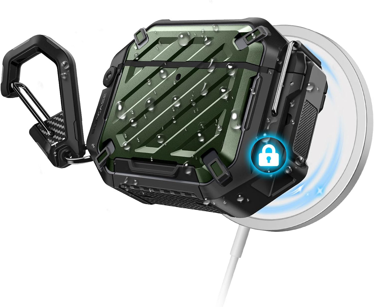SUPCASE for AirPods 5/4 Case with IP68 Waterproof, Lock & Carabiner,Guldan