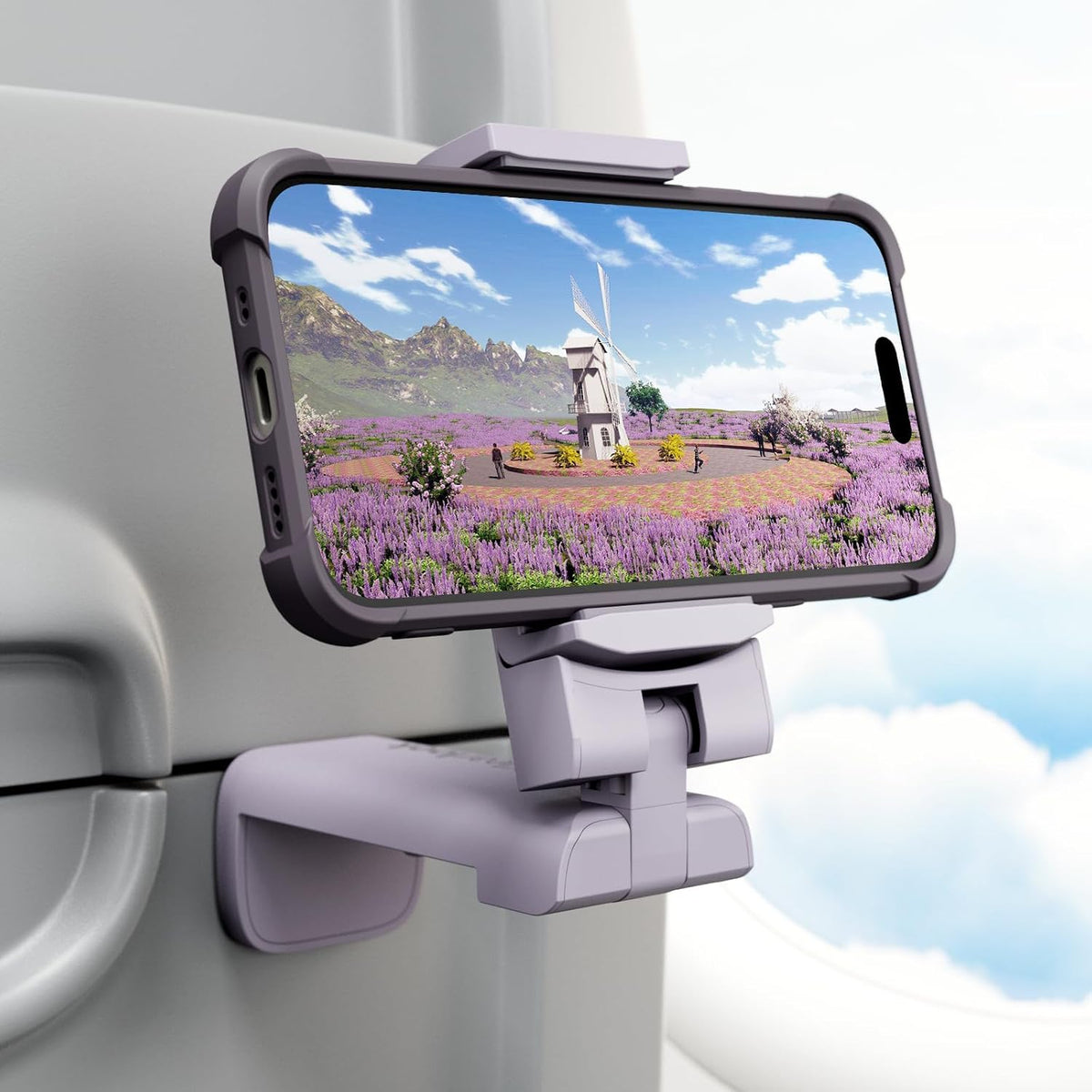 Airplane Travel Essentials Phone Holder, Klearlook Christmas Stocking Stuffers Phone Mount with Multi-Directional 360° Rotation, Travel Must Haves Handsfree Gadgets for Flying, Table or Outdoor-Lilac