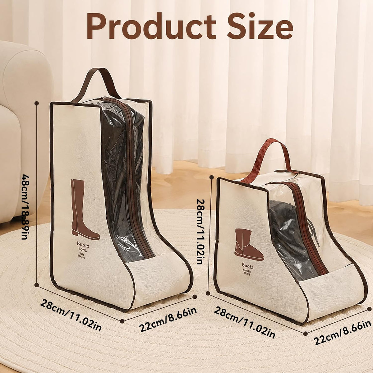 Tall Boot Storage Bag Organizer for Closet and Travel, Portable Dustproof Bags for Cowboy (4 Pcs Beige Short & Long Boot)