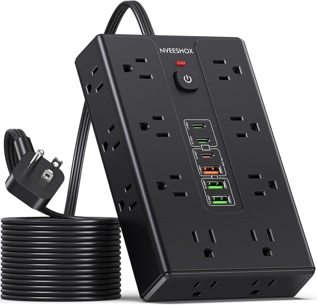 Surge Protector Power Strip with 16 AC Outlets 6 USB Ports(3 Type C)