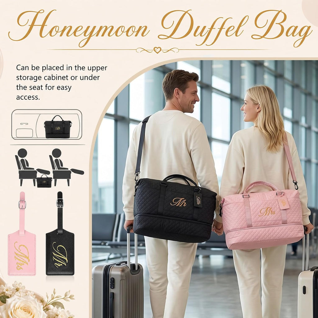 Dansydaisy Mr and Mrs Black,Pink 4 Pcs Honeymoon Duffel Bag Set