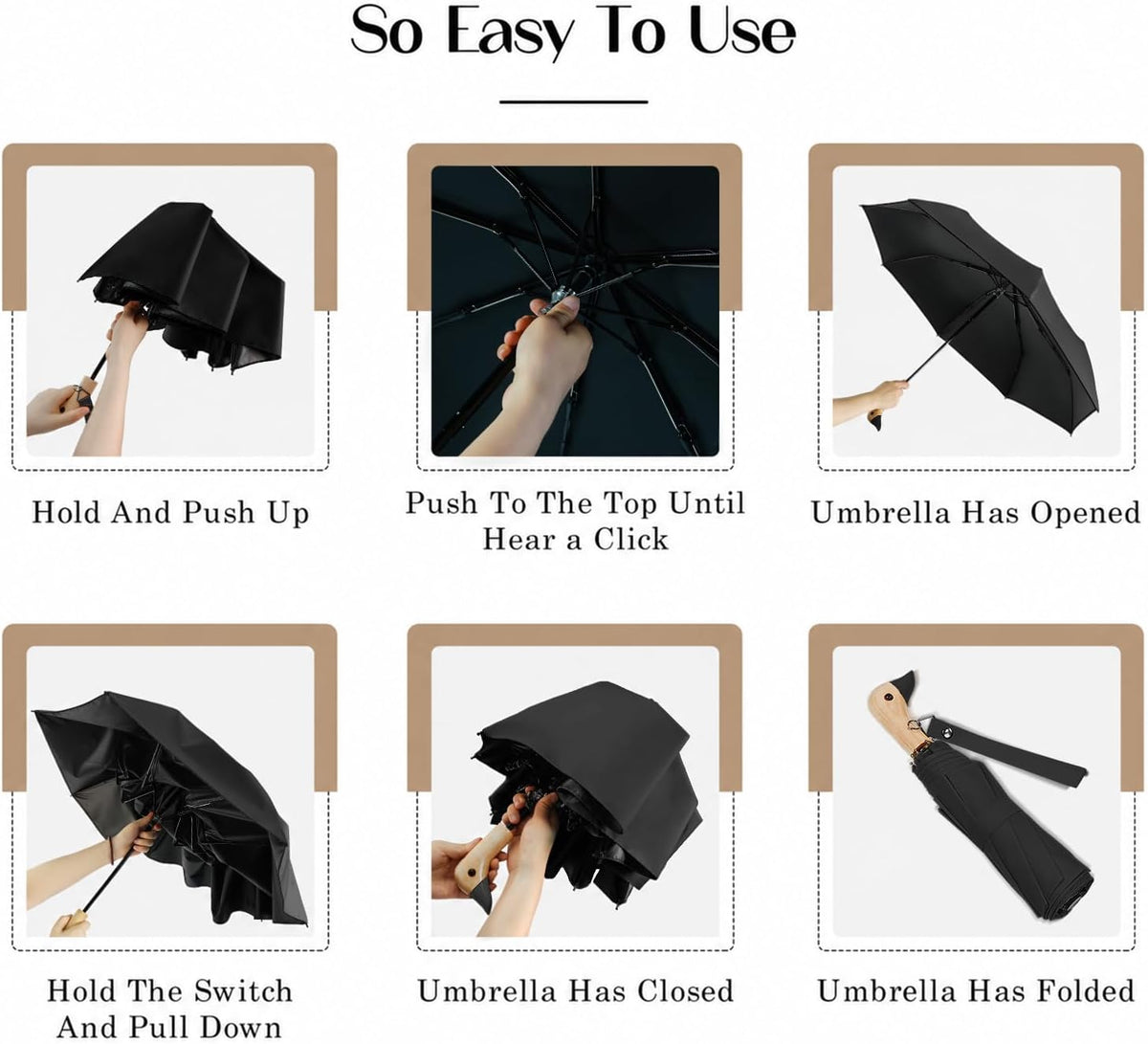 Cute Duck Handle Umbrella Compact Folding Travel Rain for Kids Women Adults