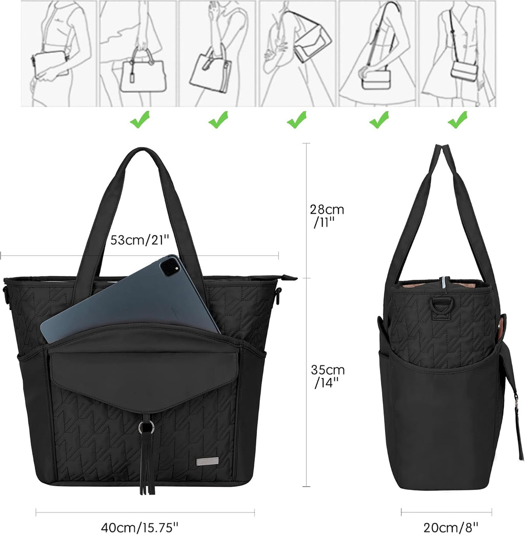 Lexeeco Tote Bag for Women,Travel Work Tote Zipper Purse with Cup Holder