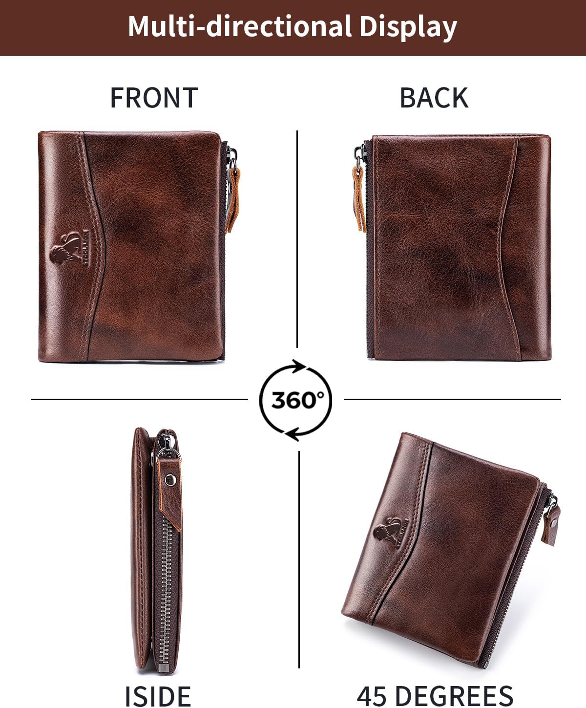 Wallet for Women, RFID Blocking Leather Zip Wallet, 10 Card Slots