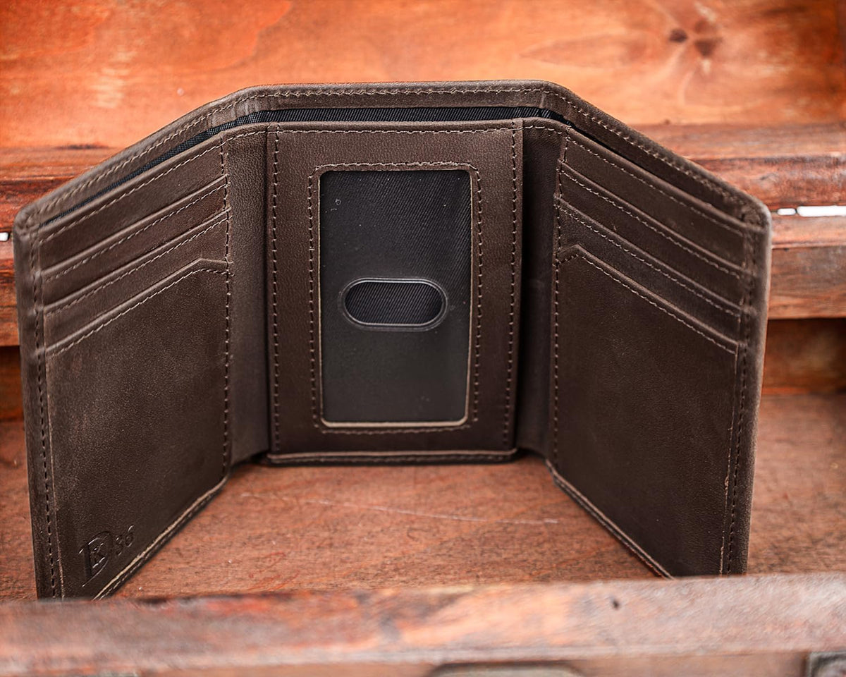 DK86 US Flag Trifold Wallets for Men American Flag Wallet Full Grain Leather Tri-Fold Wallet RFID Blocking (vintage coffee with us flag)