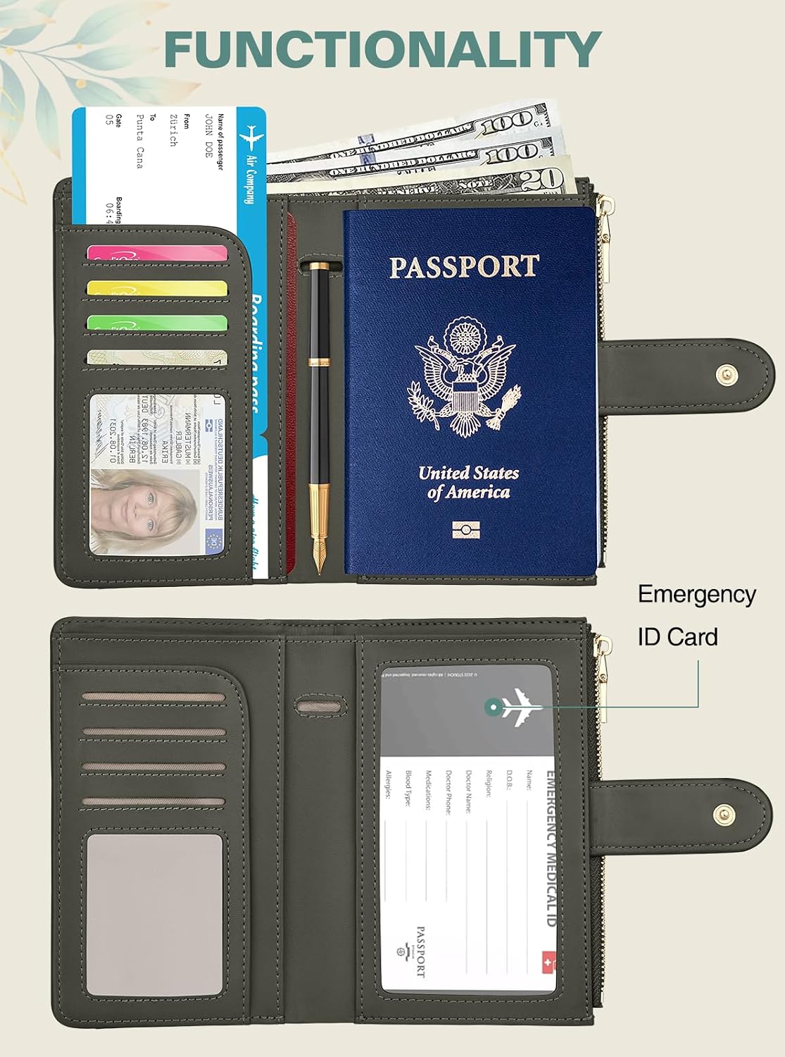 RFID Passport Holder for Travel, Leather Passport Cover Travel Wallet