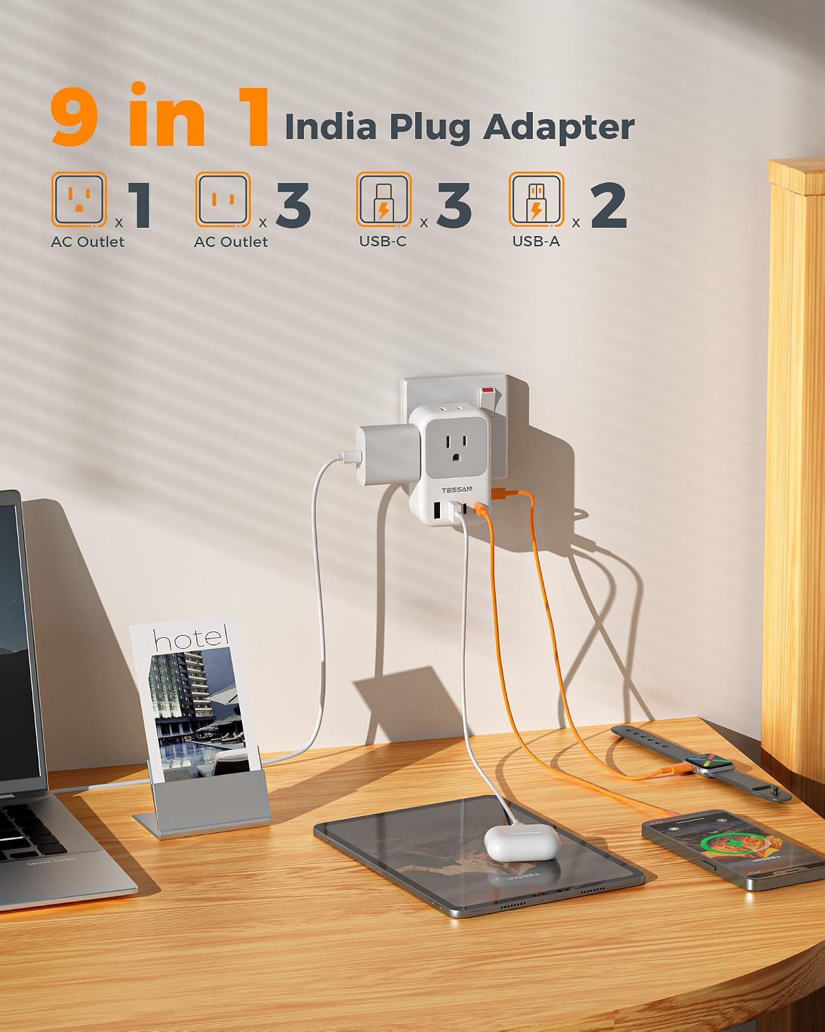 TESSAN US to India Plug Adapter, Type D Travel Adaptor PD 28W 2 Packs